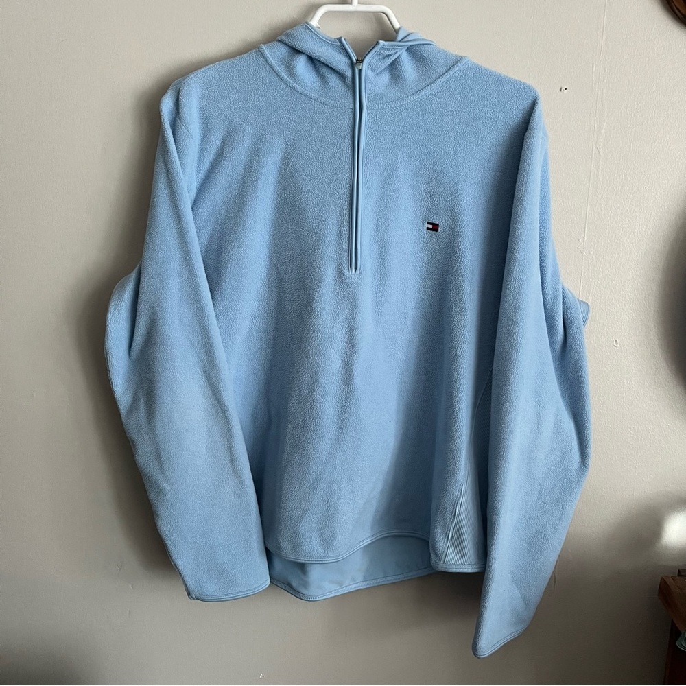 Tommy Hilfiger 1/4 Zip Ladies XL Blue Fleece Hoodie with Zipped Back Pocket